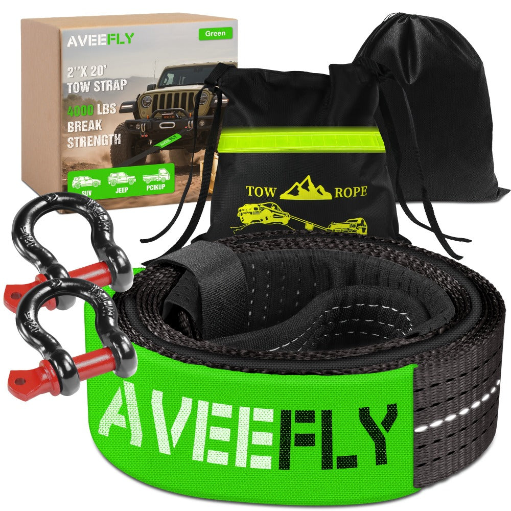 Recovery Tow Strap 4-in-1 Kit 4000-6000 LBS – Off-Road Emergency Strap with D-Ring Shackles, Safety Flag & Storage Bag for Truck, Jeep, ATV