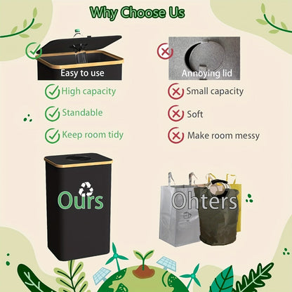 Recycling Bin 26 Gallon 100L with Lid & Removable Inner Bag, Large Collapsible Trash Can for Bottles Cans Glass & Plastic Waste