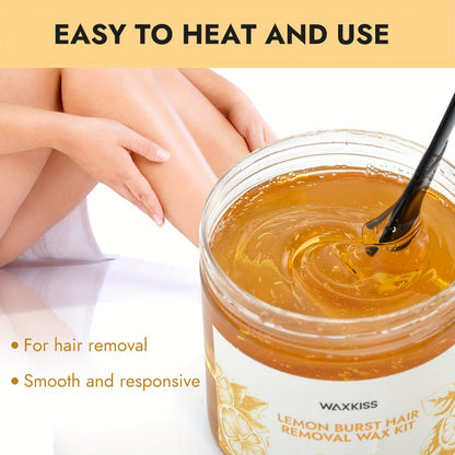 Sugar Wax Hair Removal Kit 300g – Gentle Soft Wax with Strips & Sticks for Body Hair Removal, Lemon or Activated Carbon Formula