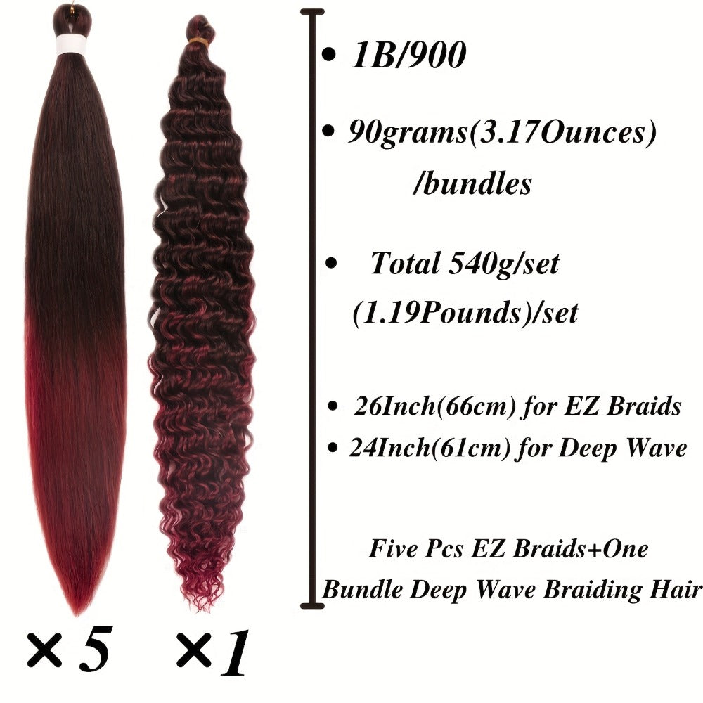 Braiding Hair Pre-Stretched 6 Packs 26 & 32 Inch Deep Curly Crochet Hair Synthetic Ombre Extensions for Box Braids Twist Braids Knotless