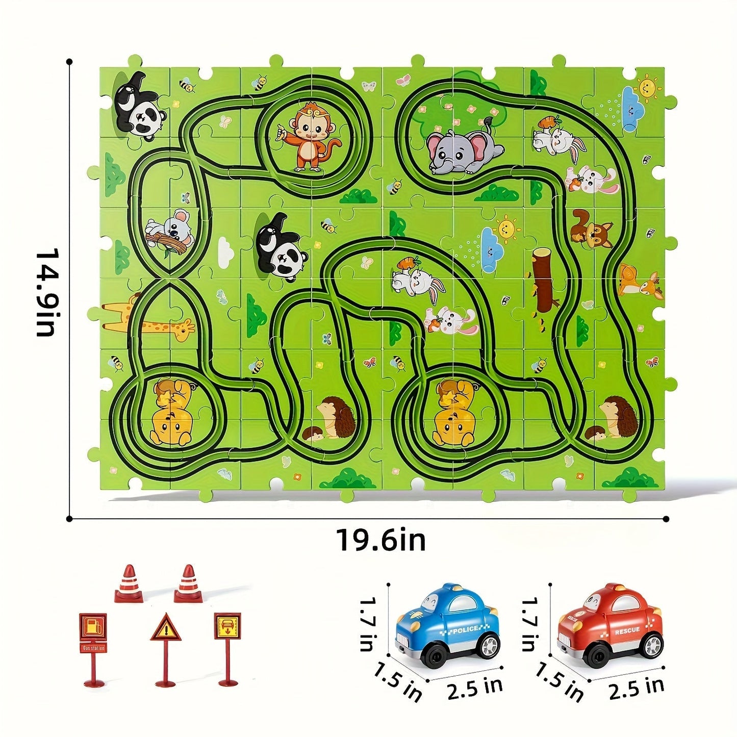 Jigsaw Puzzle Race Track Car Set Toy for Boys Kids, 39 56 73 PCS Flexible Building Track with Toy Cars
