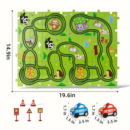 Jigsaw Puzzle Race Track Car Set Toy for Boys Kids, 39 56 73 PCS Flexible Building Track with Toy Cars