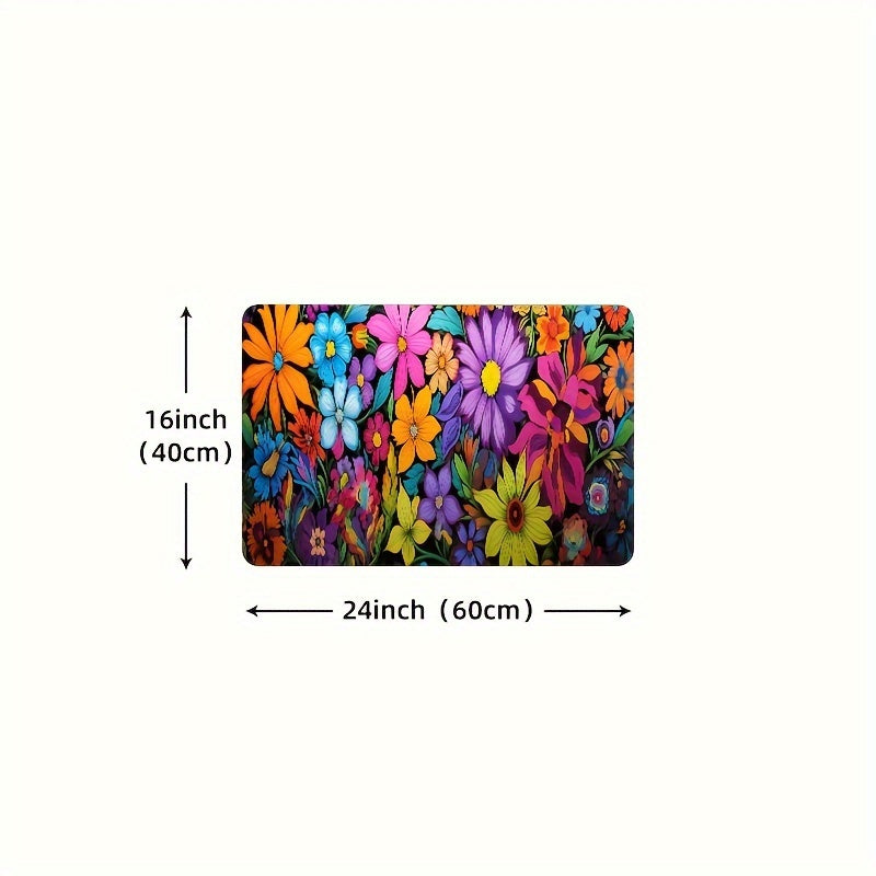 Kitchen Mat Floral Design, Rectangular Rug, 100% Polyester Floor Mat for Kitchen, Bathroom, Laundry Room