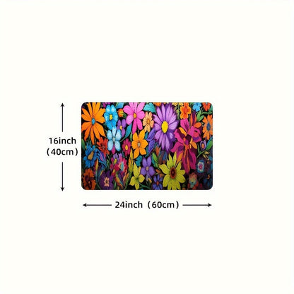 Kitchen Mat Floral Design, Rectangular Rug, 100% Polyester Floor Mat for Kitchen, Bathroom, Laundry Room