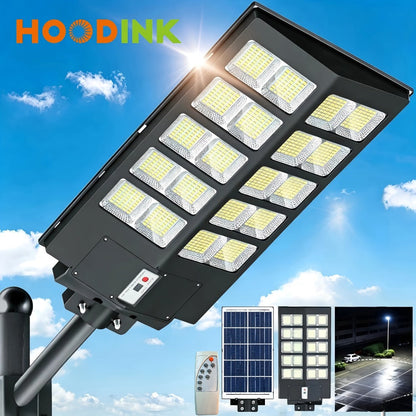 Solar Street Lights Outdoor 800 LED with Motion Sensor, 6500K Dusk to Dawn Flood Light, Remote Control