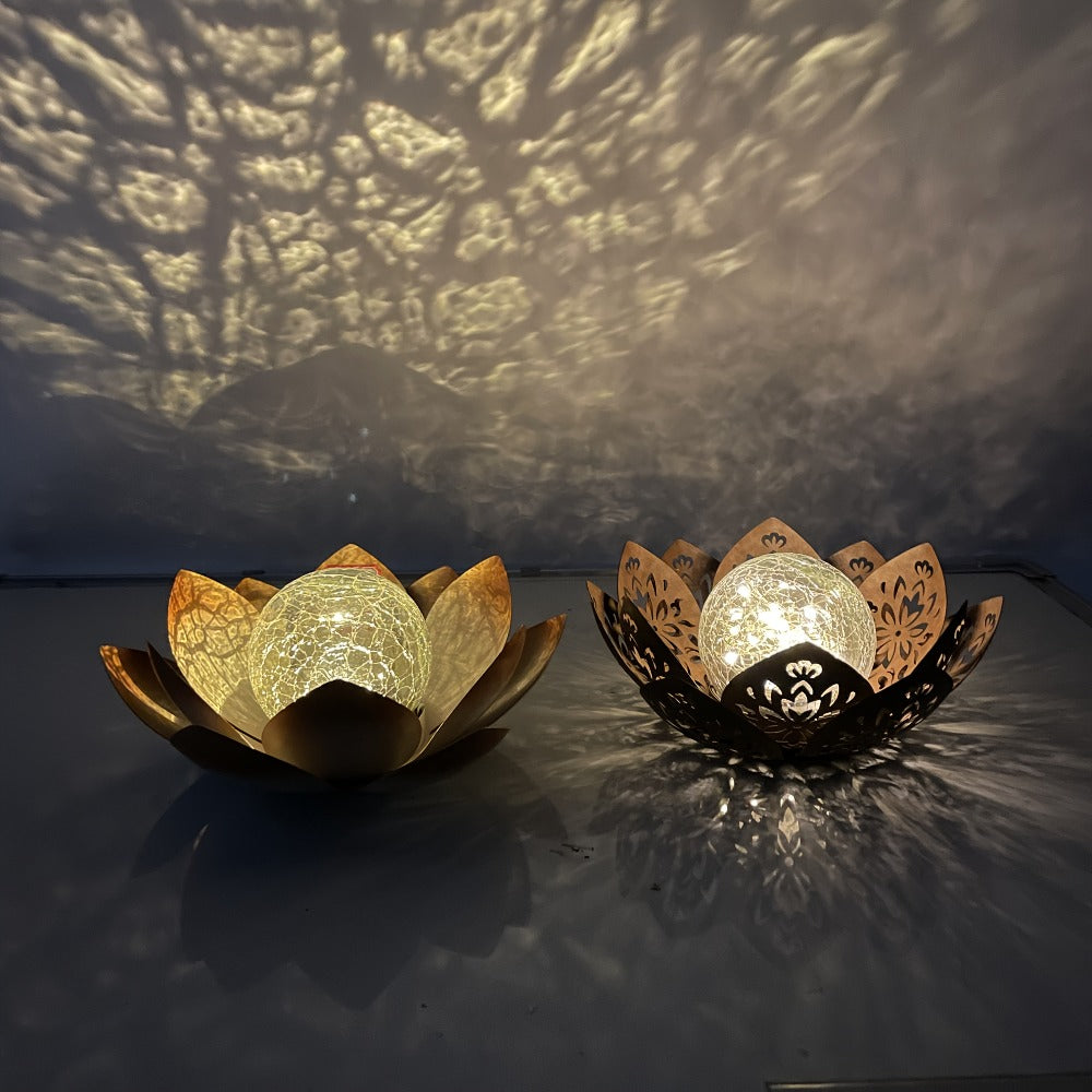 Solar Lotus Cracked Glass Ball Garden Lamp 2pcs, Metal Cracked Ball Solar Light for Outdoor & Indoor Decoration