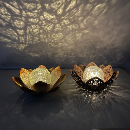 Solar Lotus Cracked Glass Ball Garden Lamp 2pcs, Metal Cracked Ball Solar Light for Outdoor & Indoor Decoration