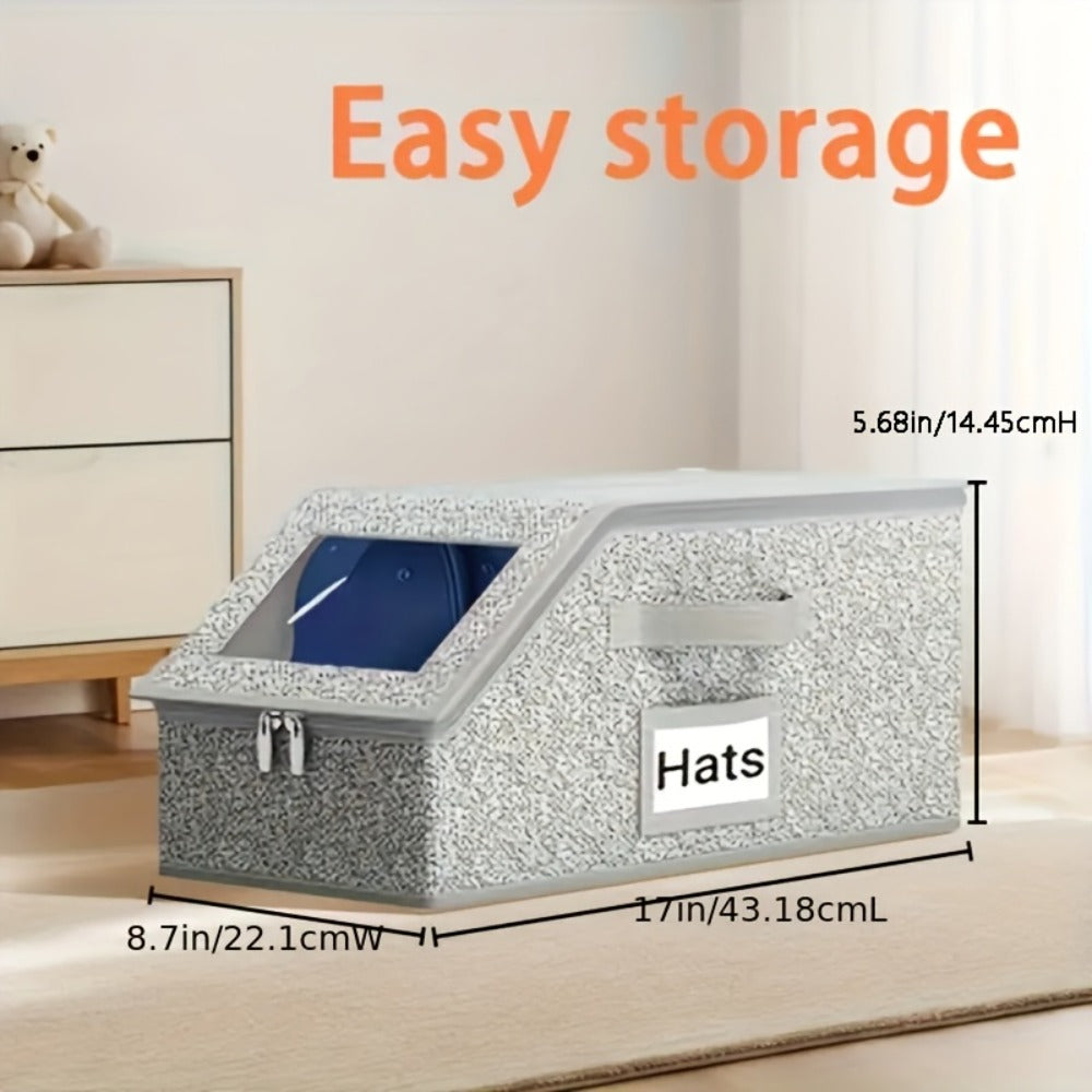 Baseball Cap Storage Box 2 Pack – Foldable Stackable Zippered Hat Organizer, Large Capacity Dustproof Closet Storage for Caps