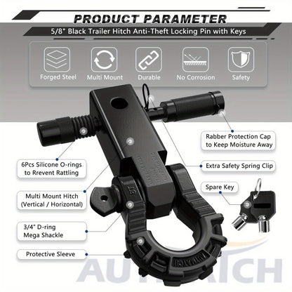 Shackle Hitch Receiver 2-Inch 68, 000 lb Break Strength with 3/4" D-Ring & 5/8" Hitch Lock Pin – Heavy Duty Drop Forged Steel 8-Ton Vehicle