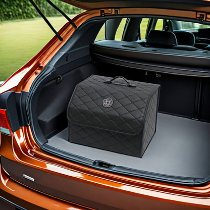 Car Trunk Organizer, Foldable Quilted Lidded Storage Box in Small or Large Size with Black and White Options