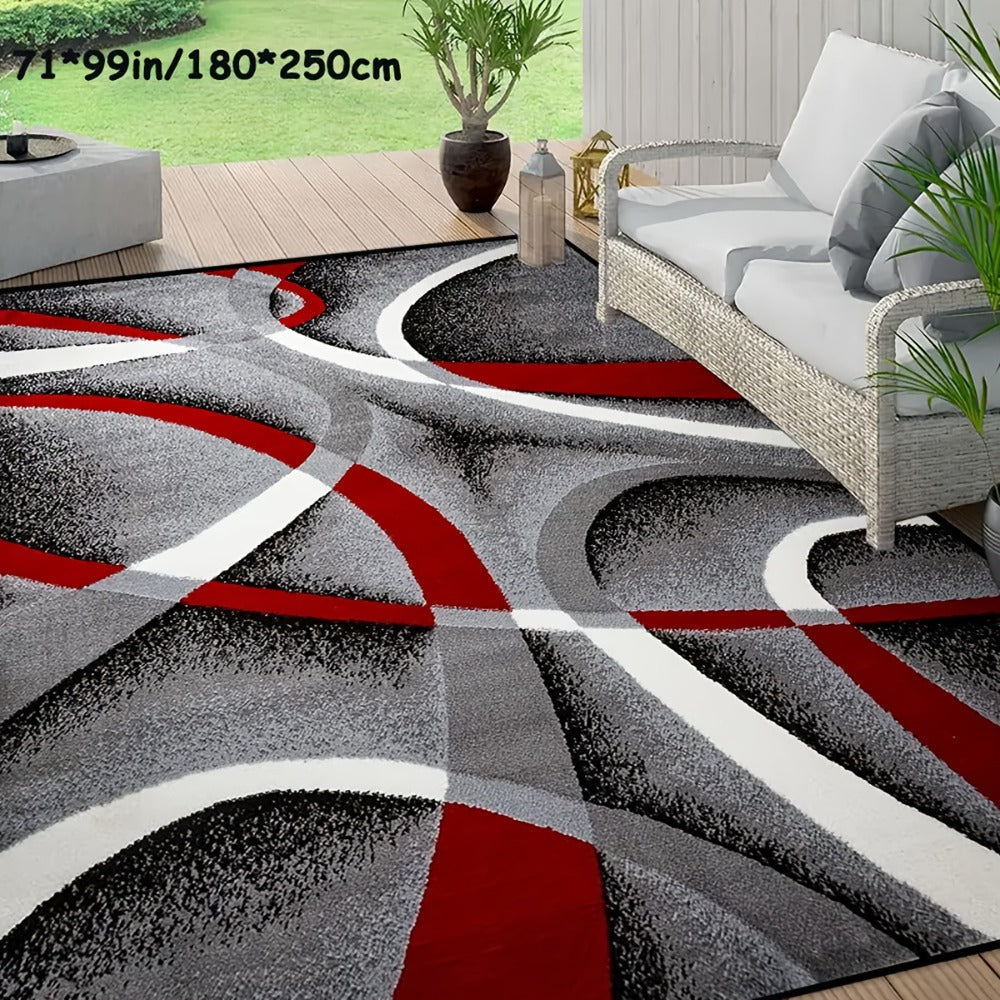 Area Rug Abstract Flag-Inspired Geometric Print in Four Machine-Washable Room Size Options