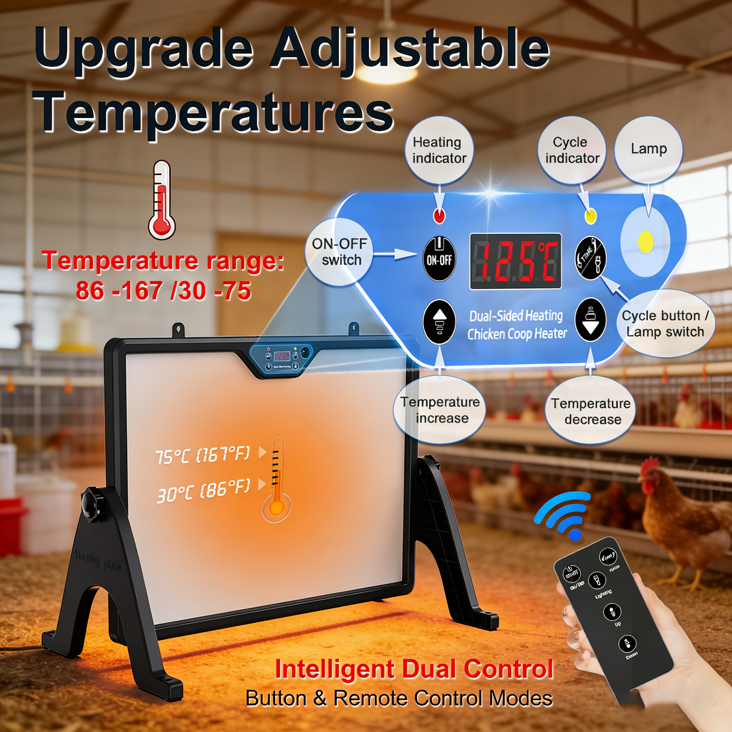 Dual-Sided Heating Brooder Plate for Chicks & Ducklings, Adjustable Height & Angle with Thermostatic Control for Chicken Coop