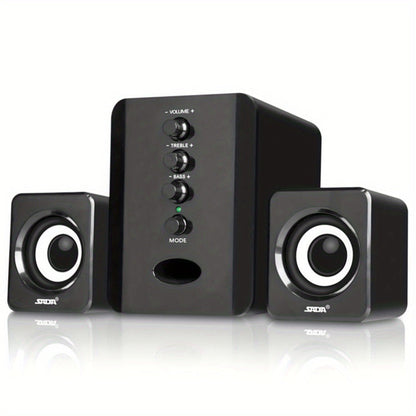 2.1 Mini Desktop Speaker System USB Powered with Independent Treble Bass Control for Bedside Audio, Alarms and Room Entertainment
