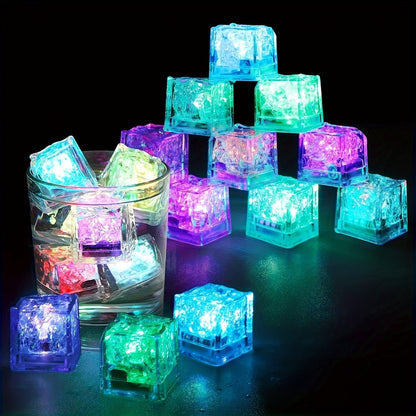 LED Ice Cube Lights Reusable Mixed Color, Flashing Sensory Light-Up Ice Cubes for Bar, Party & Wedding Decoration