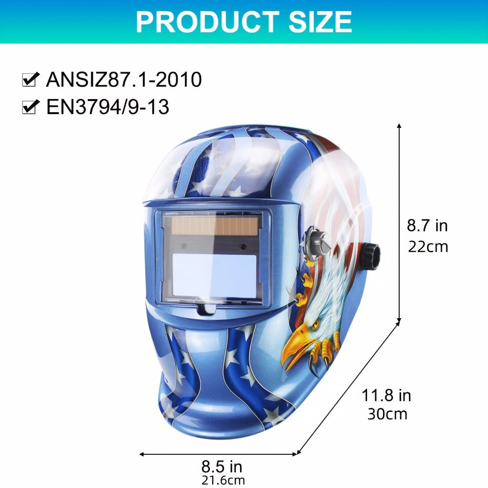Graphic Auto-Darkening Welding Helmet with Eagle, Lightning or Black-Fire Shell Designs and Adjustable Headgear
