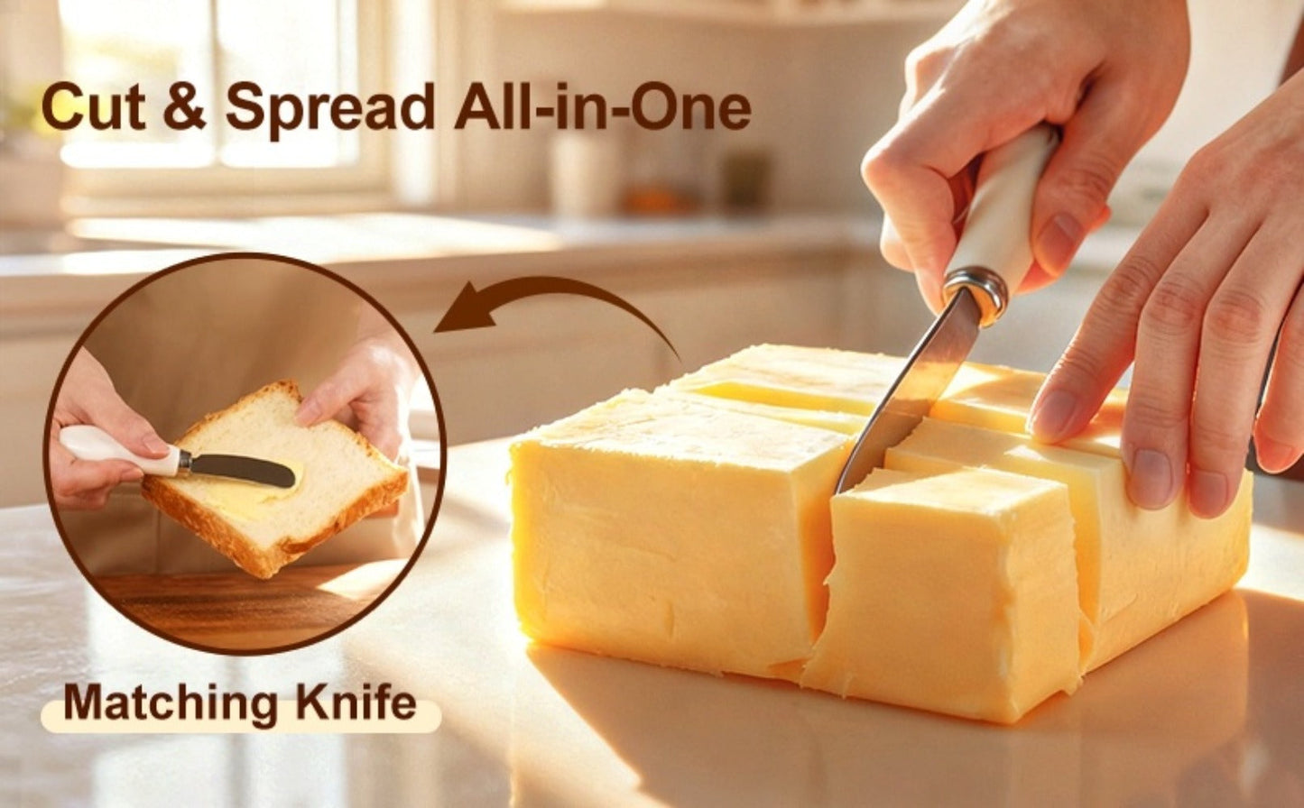Ceramic Butter Dish with Lid and Knife, Large Countertop Butter Keeper, Airtight Seal, Easy-Clean Design