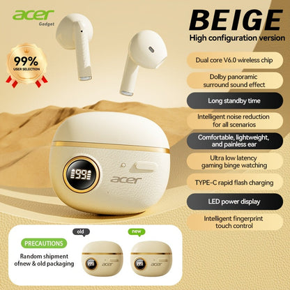 Wireless Earbuds Acer TWS with Active Noise Cancellation, Touch Controls and Orange, Black or Beige Options