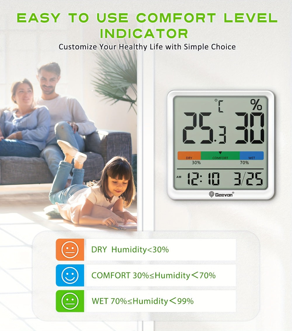 Indoor Thermometer Hygrometer Digital | Accurate Temperature Humidity Monitor with Clock & Calendar | Desktop Room Humidity Gauge for Home