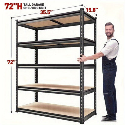 Garage Shelving 5-Tier Metal Storage Shelves Adjustable Steel Shelf Unit for Garage Basement Warehouse Easy Assembly Black Silver