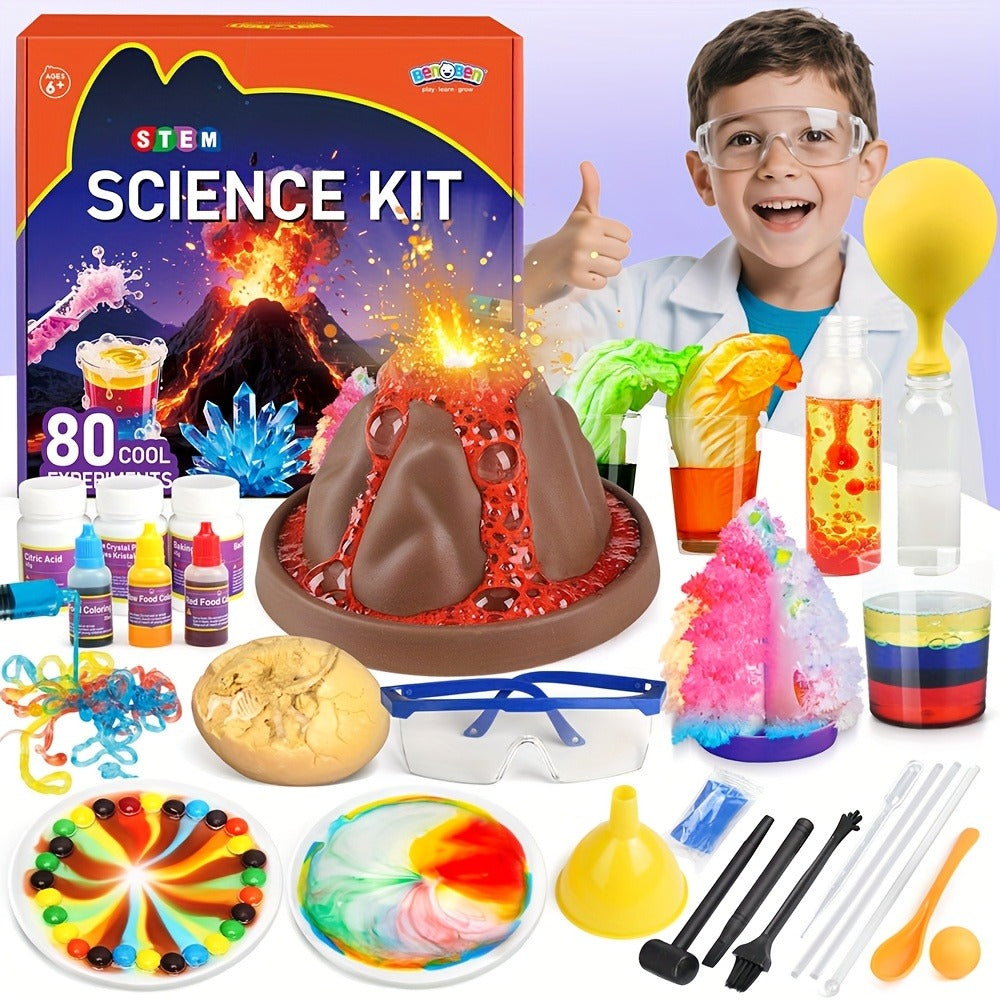 STEM Science Kit for Kids Ages 6-12, 60 80 105 Lab Experiments, Chemistry Set with Crystal Growing & Chemical Reactions