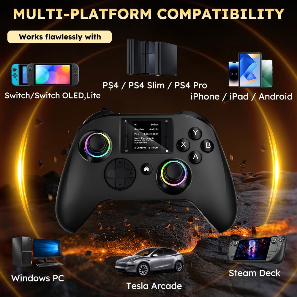 Touchscreen Wireless Gaming Controller in Black with Four Back Buttons and Optional Detachable Phone Bracket
