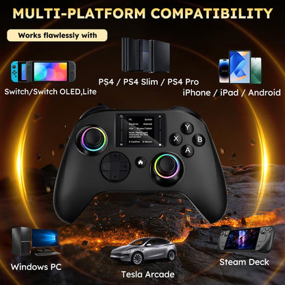 Touchscreen Wireless Gaming Controller in Black with Four Back Buttons and Optional Detachable Phone Bracket