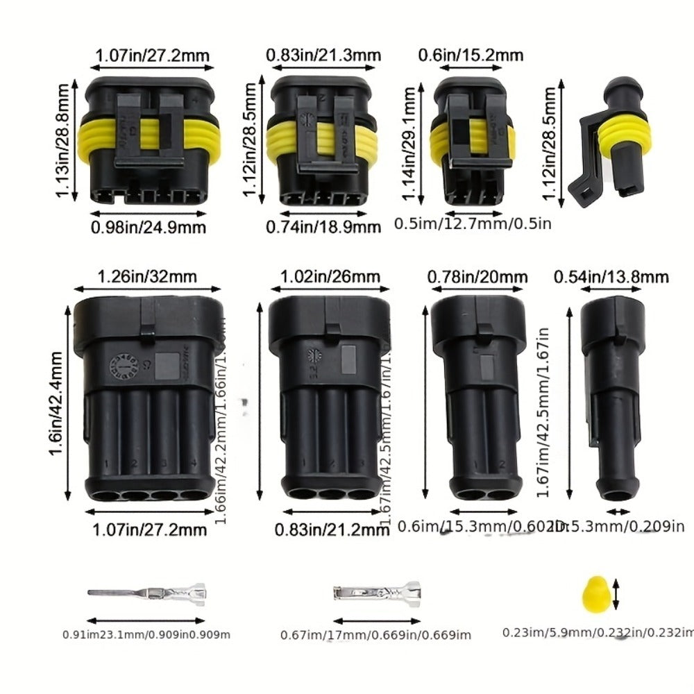 Automotive Connector Terminal Kit in 355-Piece or 352-Piece Set with 1- to 4-Pin Plugs and Seals