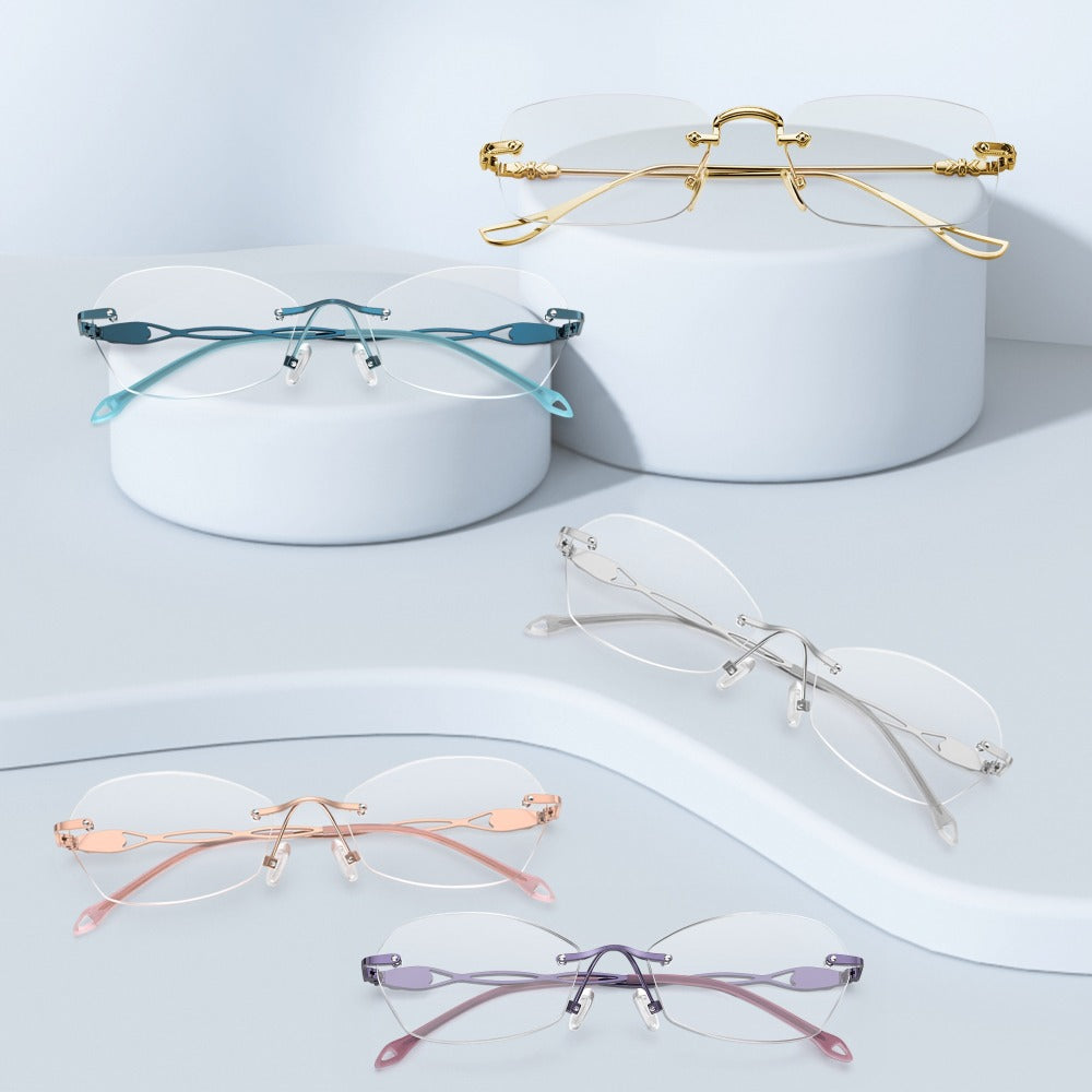 Reading Glasses – Three-Pair Rimless Metal Readers in Multiple Colors and Strengths with Multiple Strength and Color Options
