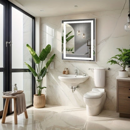 LED Bathroom Mirror with Anti-Fog, Dimmable Vanity Mirror, 3 Color Lighting Modes, Dual Light, Wall Mounted Horizontal or Vertical