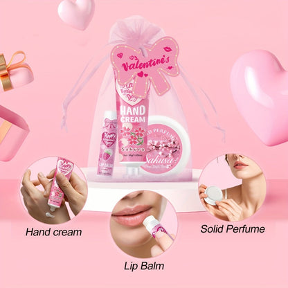 20pcs Beauty Gift Set Lip Balm Hand Cream Solid Perfume Pink Gift Bag Glossy Finish All Skin for Makeup, Travel and Everyday Vanity Use