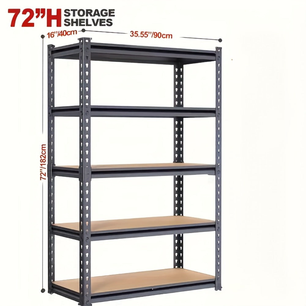 Shelving Unit 5-Tier Metal Storage Shelves, 60"H x 28"W x 12"D Adjustable Steel Rack for Garage, Closet