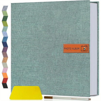 Self Adhesive Photo Album Scrapbook – Large Linen Cover Memory Book for 4x6 5x7 8x10 Photos, DIY Picture Book with Metal Pen, Gift for Mom