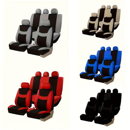 Car Seat Covers 5-Seat Breathable Fabric Full Set with Front and Rear Pieces in Ten Color Options