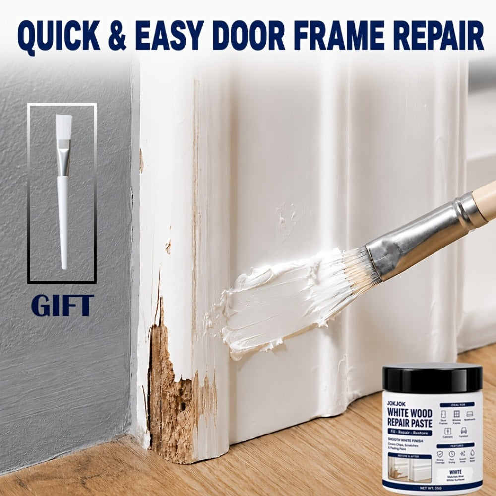 Wood Filler Paste - White Trim for Door Frames, Window Frames, Baseboards & Cabinets - Covers Scratches