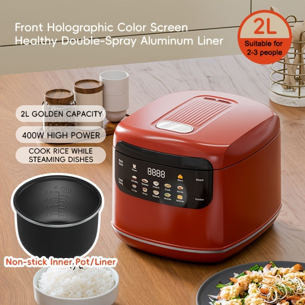 Rice Cooker 2L 4 Cups 10-in-1 Mini Multifunctional Compact Electric Rice Cooker for Rice for Home Cooking, Dining and Outdoor Meals