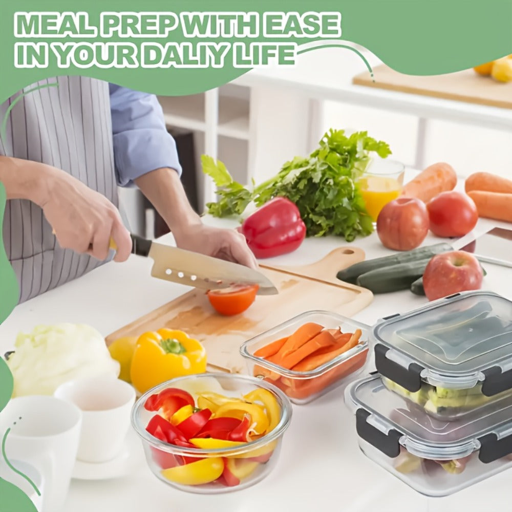 Food Storage Containers 24-Piece Gray Glass Set with 12 Boxes, 12 Matching Lids and Flip-Top Seals