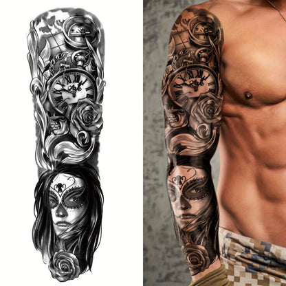 Full Arm Temporary Tattoo Stickers 8 Large Sheets Waterproof Black Realistic Koi Dragon Lion Floral