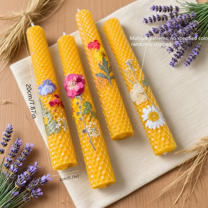 Floral Cone Candle Holders Set of 4, 10-Inch Decorative Beeswax Taper Candles for Holiday Parties