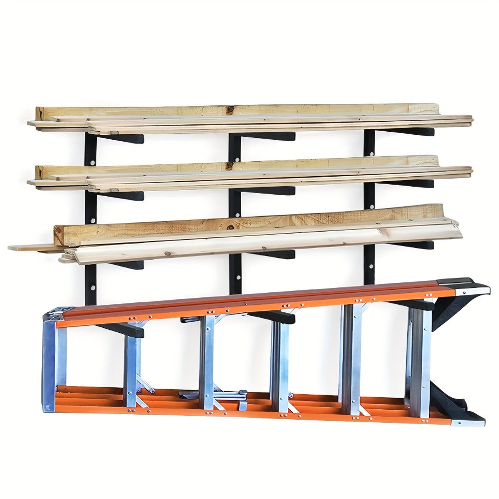 Lumber Storage Rack Wall Mount 4-Level, Per Level Metal Wood Organizer Rack for Garage, Shed & Workshop
