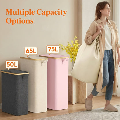 Slim Lidded Laundry Hamper with Removable Bag in Six Colors and 50L, 65L or 75L Options Pictured