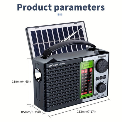 Emergency Solar Hand Crank Radio 5-in-1 with Dual Speaker, FM AM SW VHF, MP3 USB TF Card Player, 180° Foldable Solar Panel