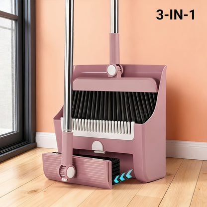 Broom and Dustpan Set with Long Handle - 2-in-1 3-in-1 4-in-1 Foldable Broom Dustpan Combo with Floor Brush for Home Office Dorm Room