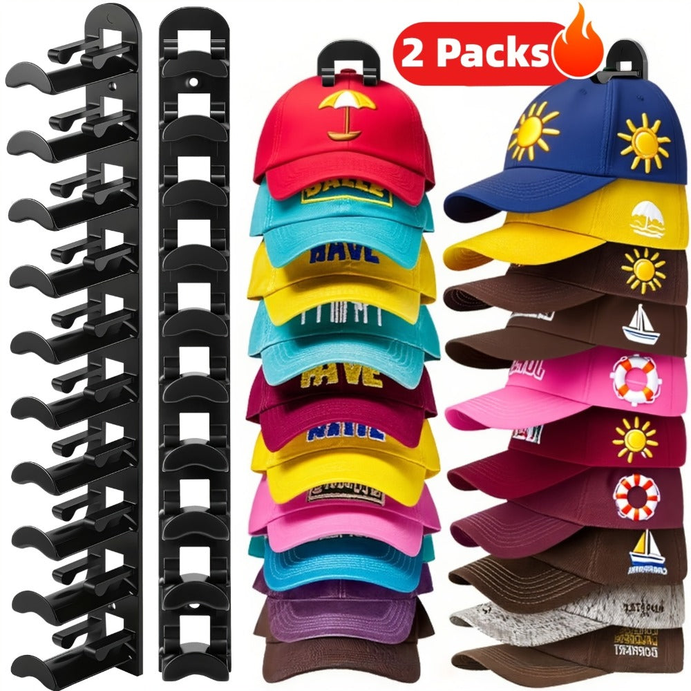 Wall Mounted Hat Rack for Baseball Caps, Adhesive or Drill Mount, Holds 20 Hats, Multilayer Storage