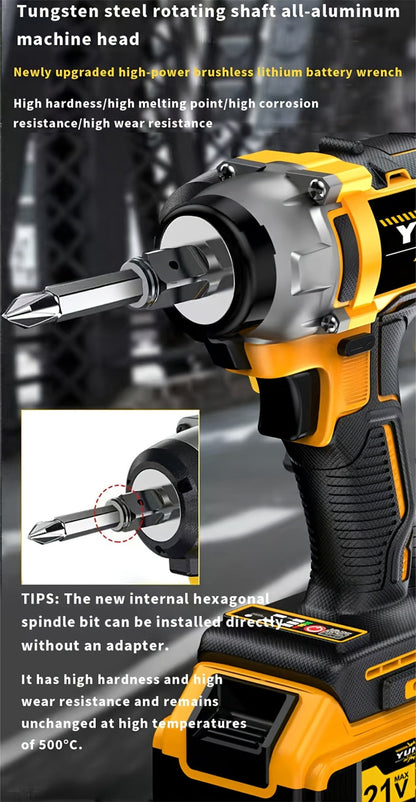 Power Tools YUNXI 21V Brushless Cordless Impact Wrench Kit with 4000mAh Battery and Configurable Accessories