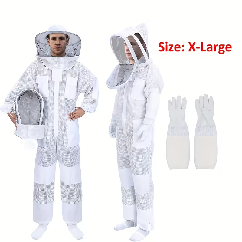 Beekeeping Suit Triple Layer Sting-Resistant Gloves 2 Veils S-3XL for Garden, Patio and Yard Use