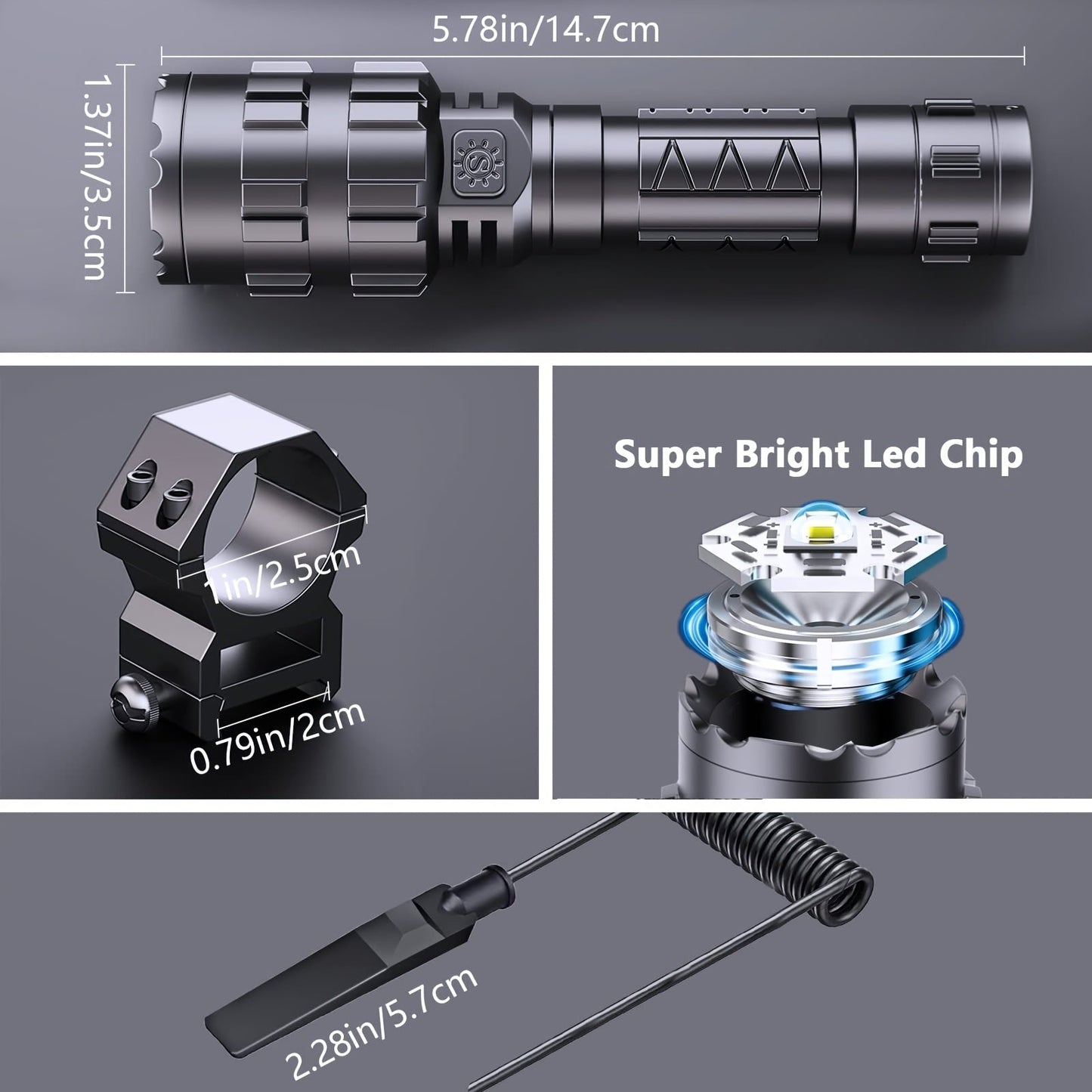Picatinny Rail Flashlight 2 Pack – High Lumen Tactical Torch, 5 Modes, USB Rechargeable, 20mm Rail Mount, Wrist Strap & Remote Switch