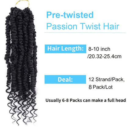 Pre-Looped Passion Twist Crochet Hair 8 Packs Pre-Twisted Curly Ends Bohemian Short Twist Braids