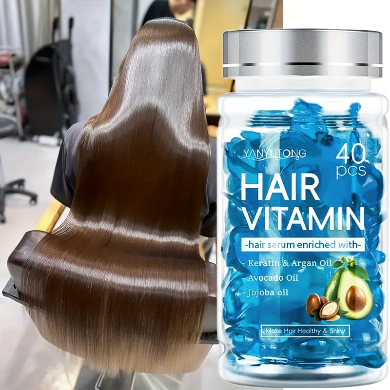 Hair Oil Capsules 40pcs – Keratin Hair Vitamin Essence with Moroccan Argan Oil, Avocado Oil & Jojoba Oil | No-Rinse Deep Nourishing