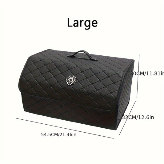 Car Trunk Organizer, Foldable Quilted Lidded Storage Box in Small or Large Size with Black and White Options