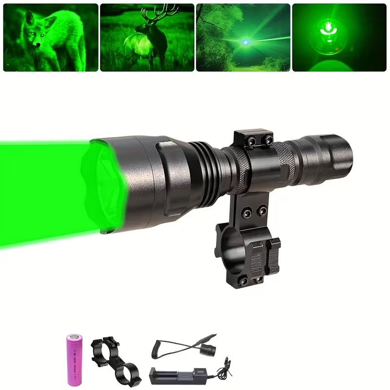 Flashlight Red, Green or White Hunting Light with Remote Switch, 18650 Battery and Mount Options